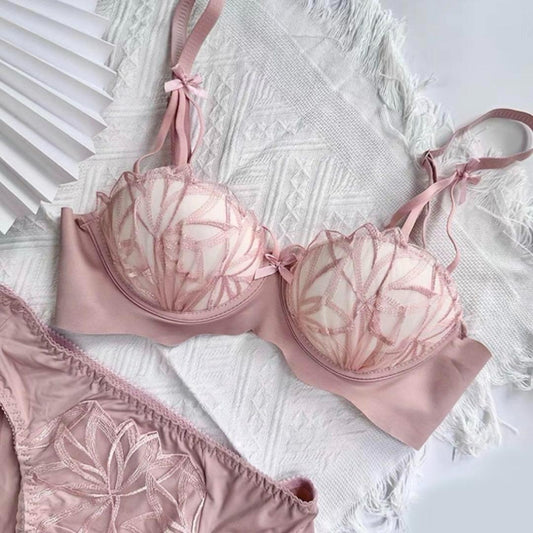 Beautiful Embroidered Non Wired Bra Panty Set